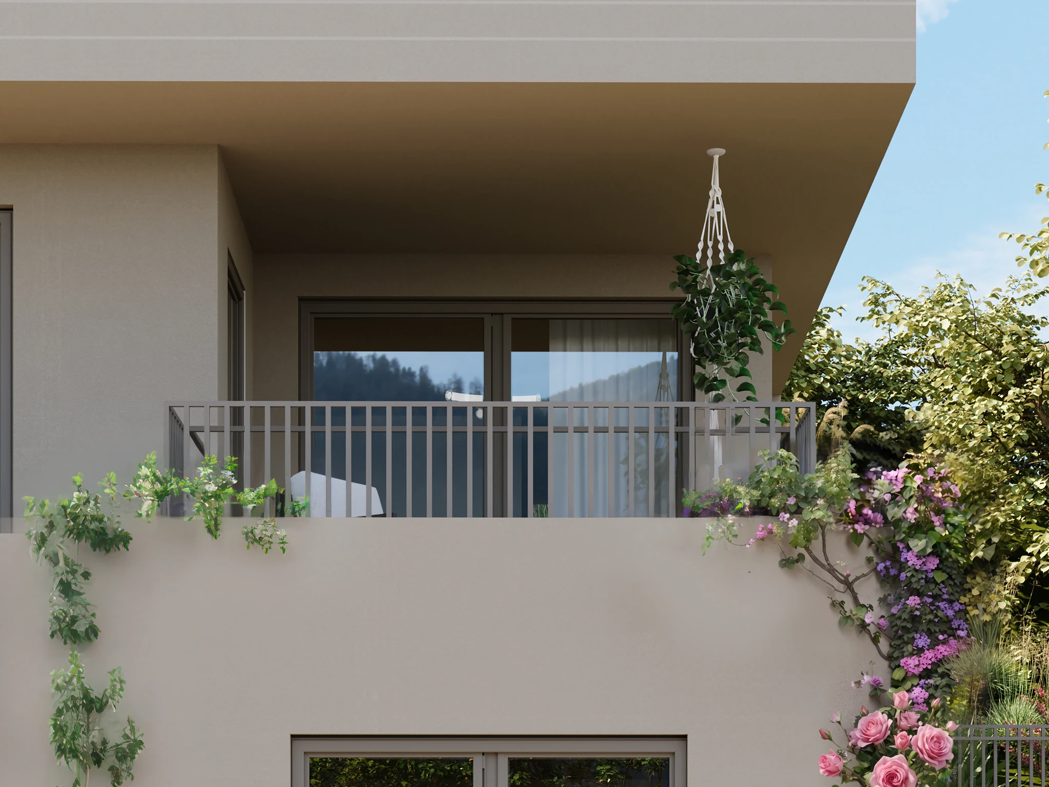 Top floor beneath the cantilevered flat roof